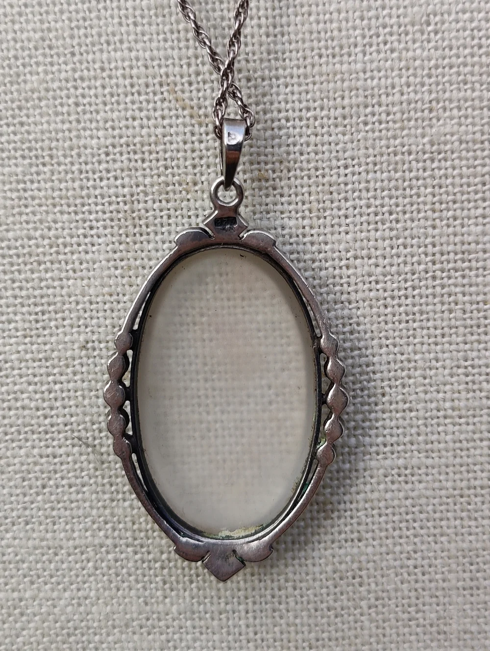 Vintage Sterling Art Deco Camphor Glass And Marcasite Pendant Necklace